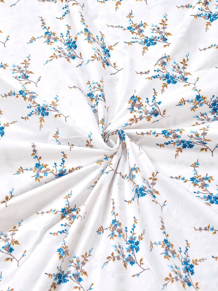 Myntra Elegant Homes White & Blue Floral 300 TC King Bedsheet with 2 Pillow Covers