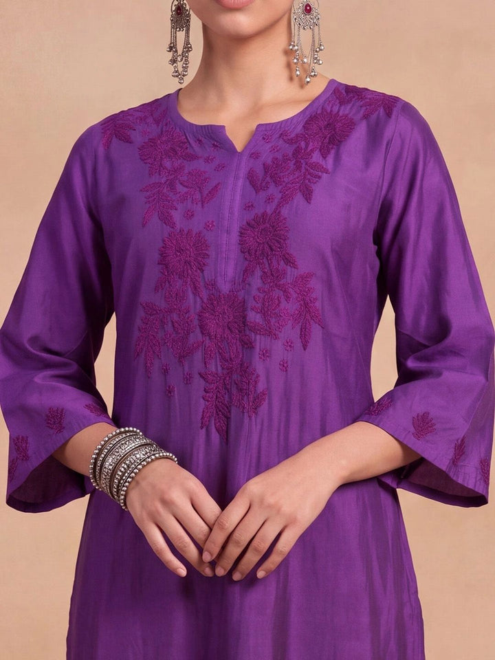 House of Chikankari Women Ethnic Motifs Embroidered Thread Work Chanderi Silk Kurta