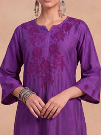 House of Chikankari Women Ethnic Motifs Embroidered Thread Work Chanderi Silk Kurta