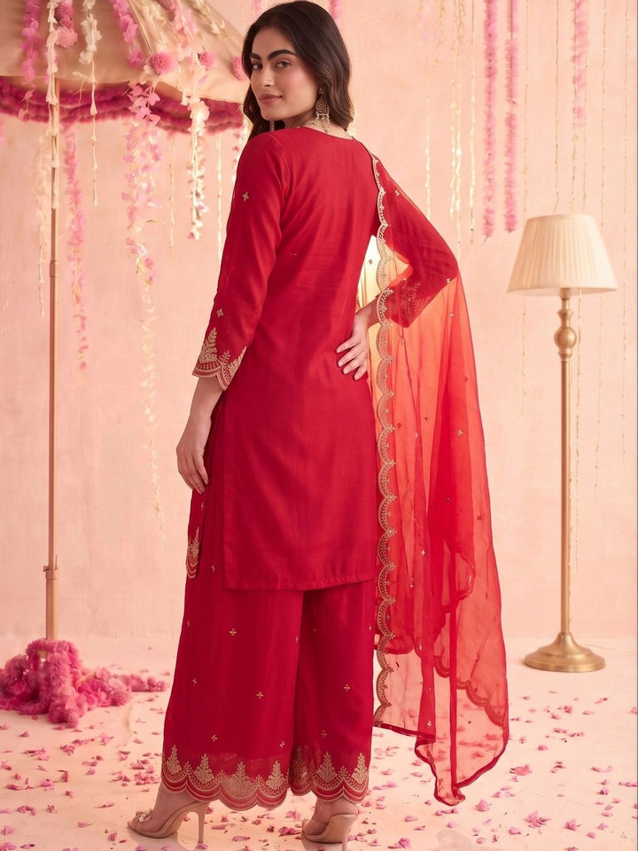 Mamicha Women Ethnic Motifs Embroidered Regular Kurta with Palazzos & With Dupatta