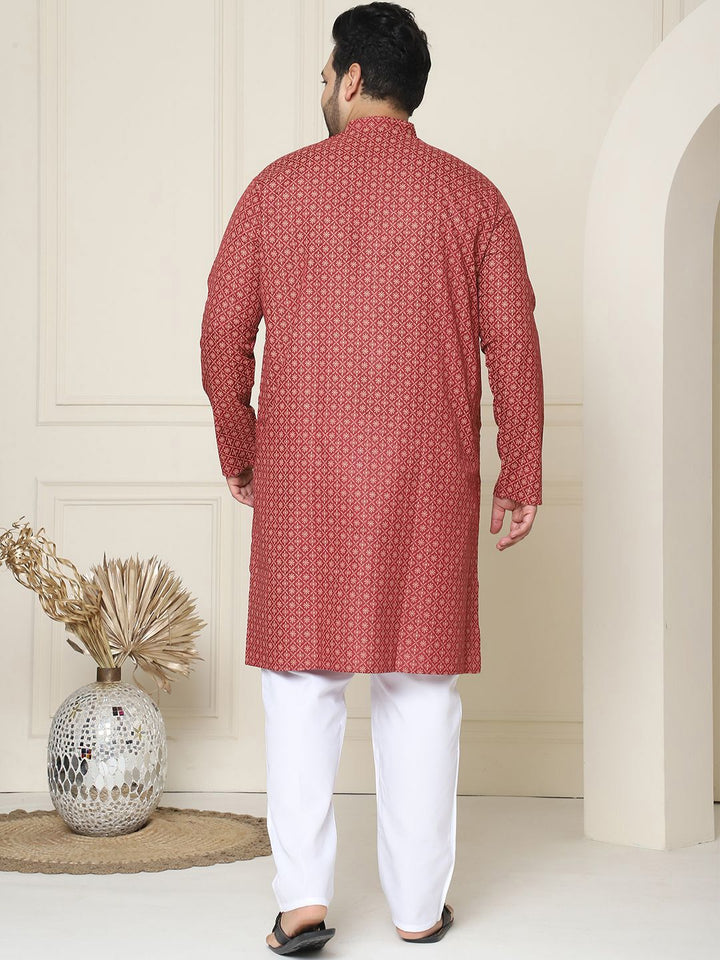 SOJANYA PLUS Floral Embroidered Thread Work Cotton Linen Straight Kurta with Pyjamas
