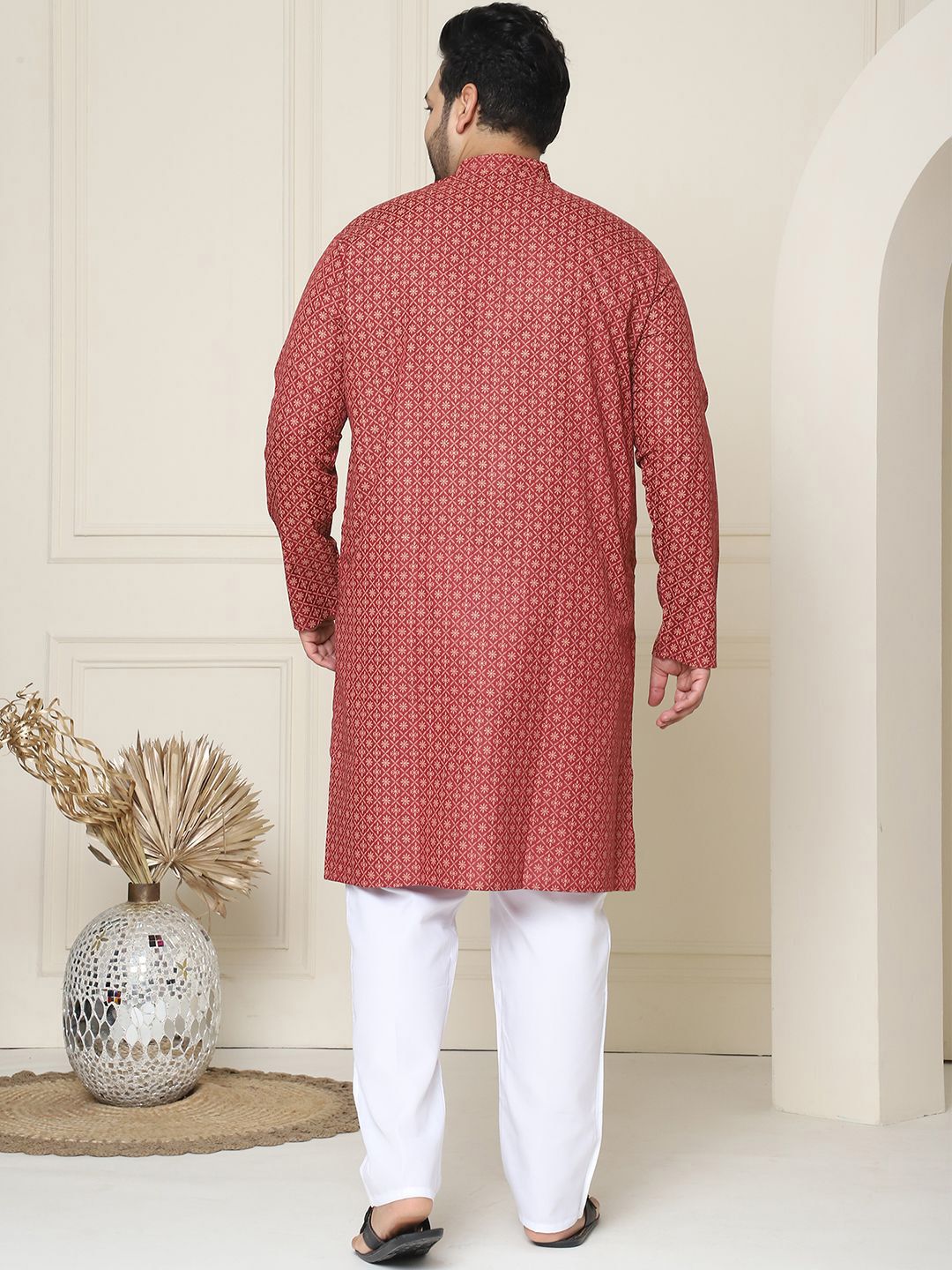 SOJANYA PLUS Floral Embroidered Thread Work Cotton Linen Straight Kurta with Pyjamas