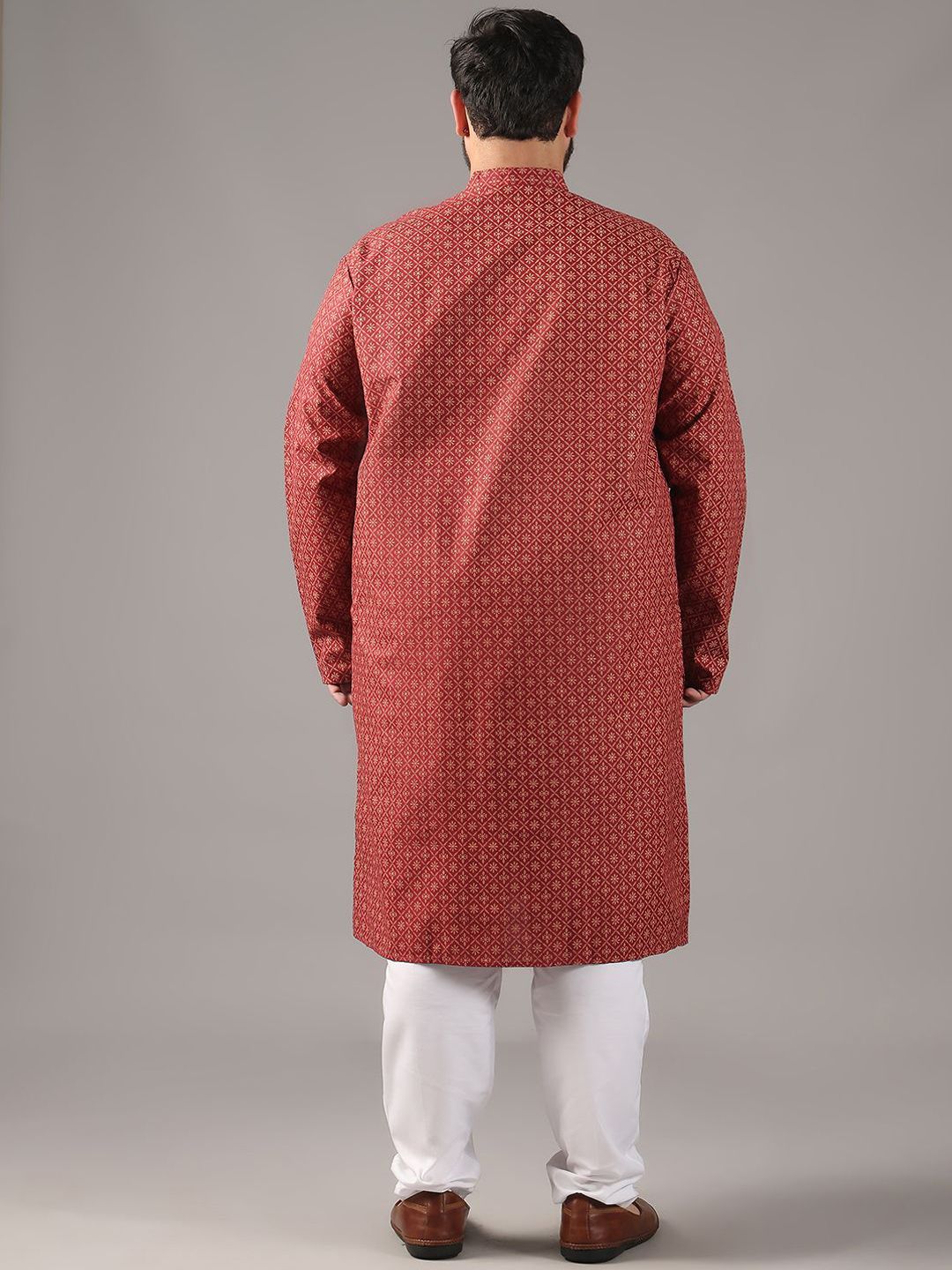 SOJANYA PLUS Plus Size Lelaki Motif Etnik Bercetak Cotton Linen Kurta Lurus Dengan Piyama