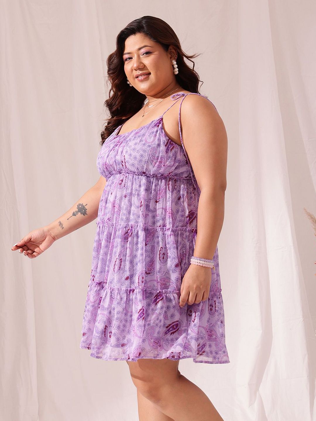 CURVY STREET Plus Size Floral Printed Sleeveless A-Line Dress