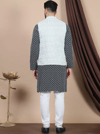 Anouk Green Ethnic Motifs Embroidered Straight Thread Work Pure Cotton Kurta with Churidar