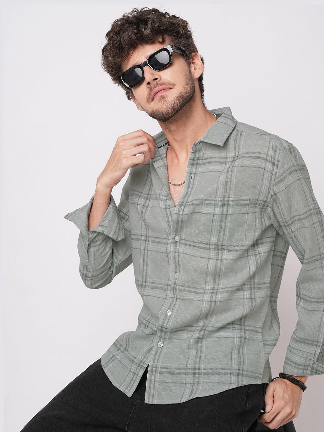 VASTRADO Classic Gauze Grid Tartan Checked Slim Fit Cotton Casual Shirt