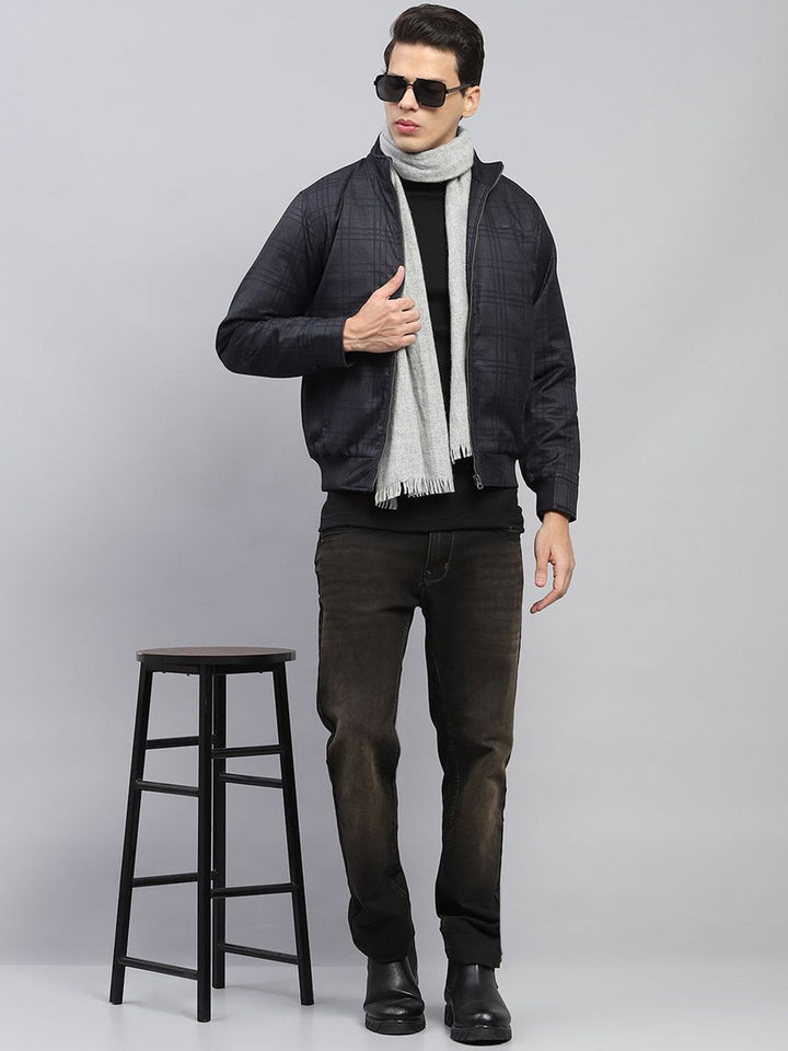 Monte Carlo Men Mock Collar Checked Casual Open Front Jacket