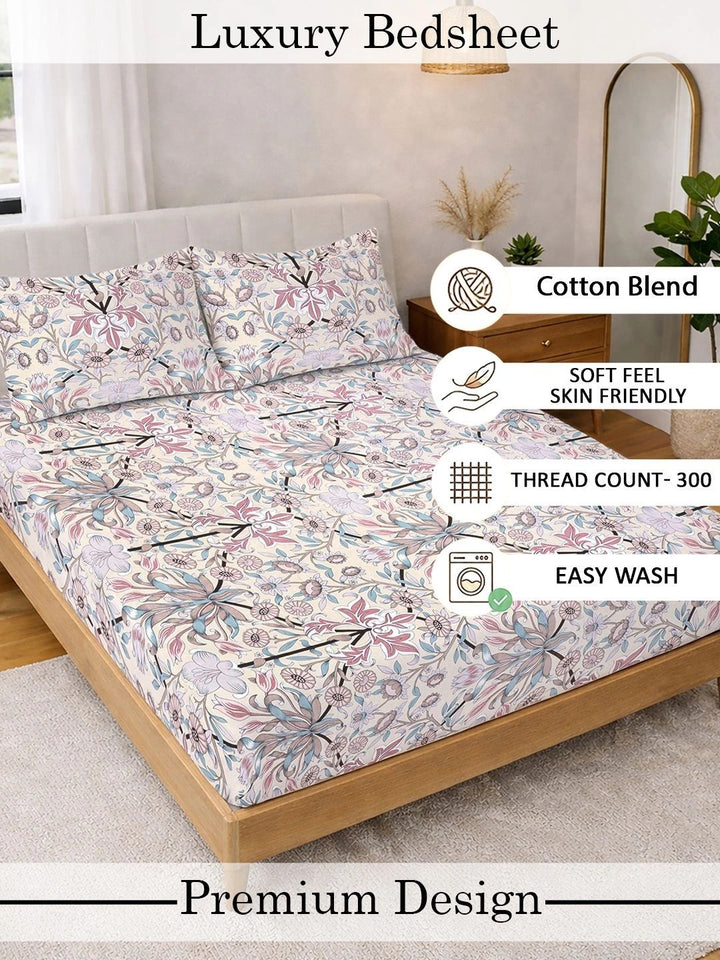 KLOTTHE Multi Floral  300 TC Super King Fine Bedsheets
