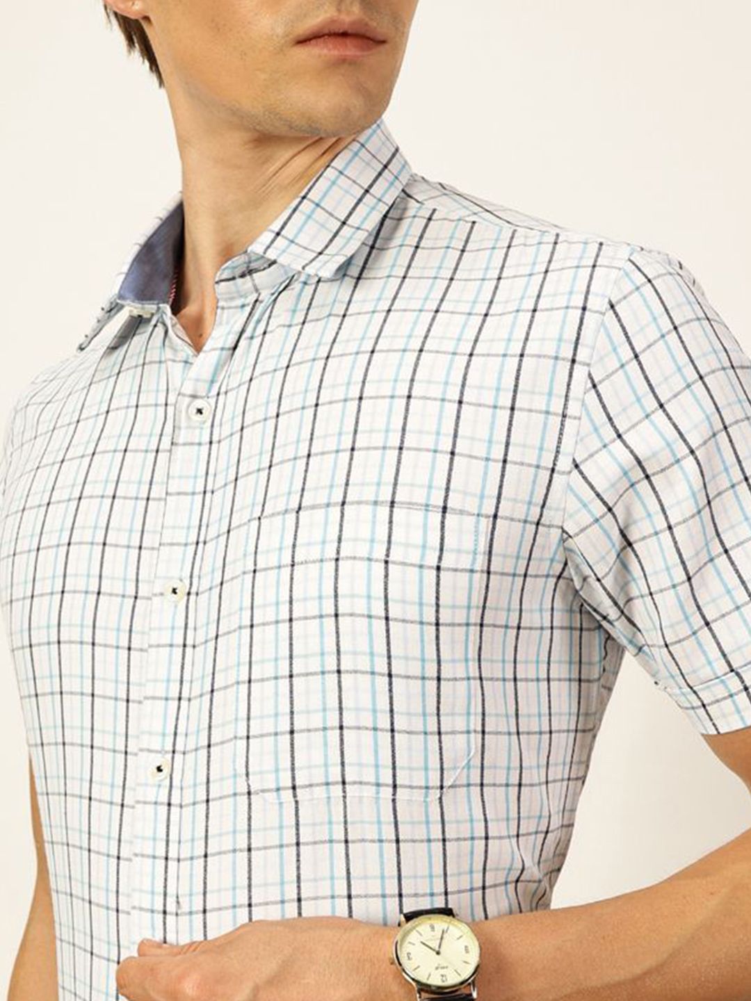 Thomas Scott Men Smart Cutaway Collar Tartan Checked Cotton Formal Shirt