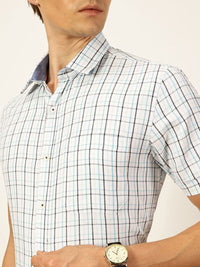 Thomas Scott Men Smart Cutaway Collar Tartan Checked Cotton Formal Shirt