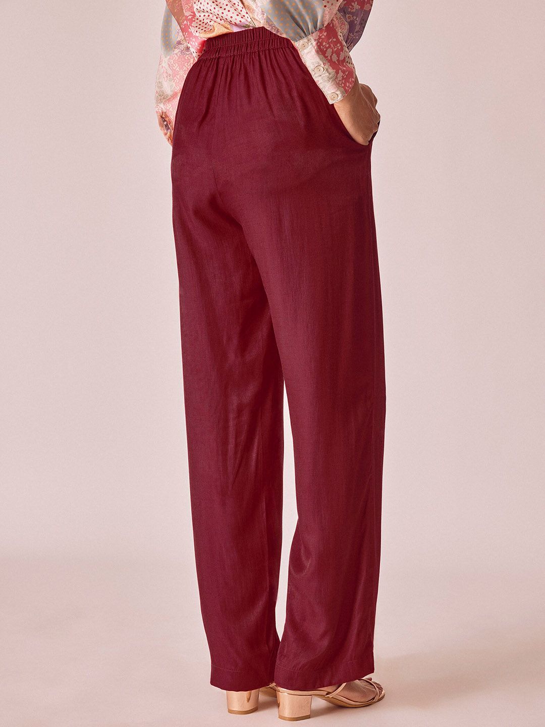 The Label Life Women Relaxed Flared Fit High-Rise Parallel Trousers