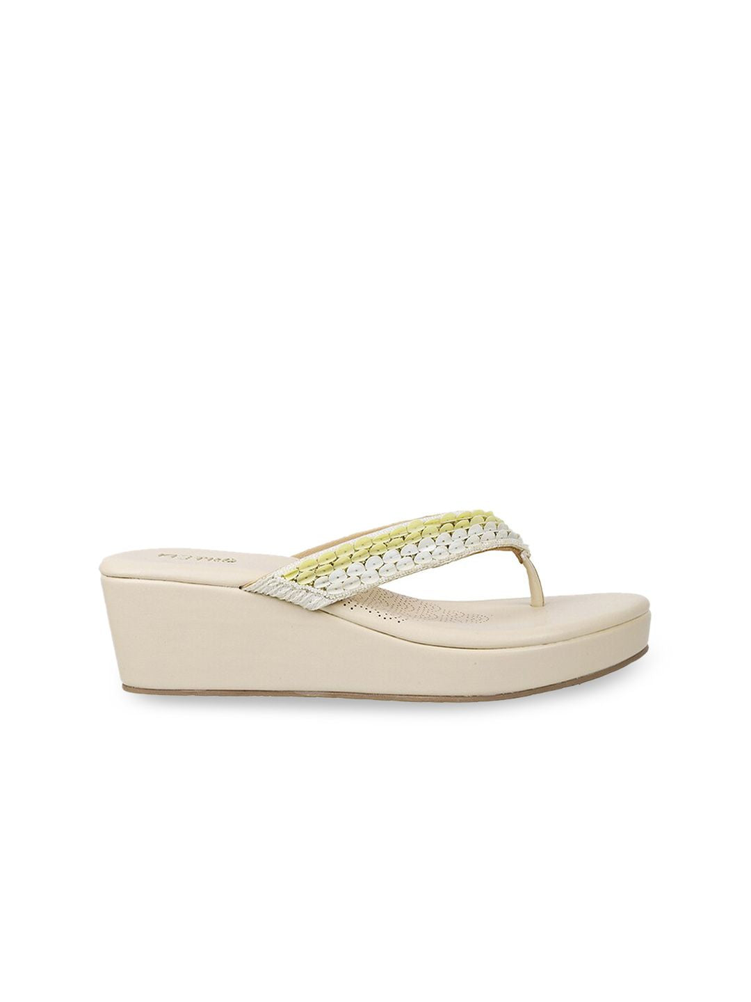 Metro Beige Embellished Wedge Sandals