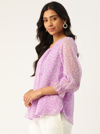 Antheaa Women Lavender & White Floral Print Top