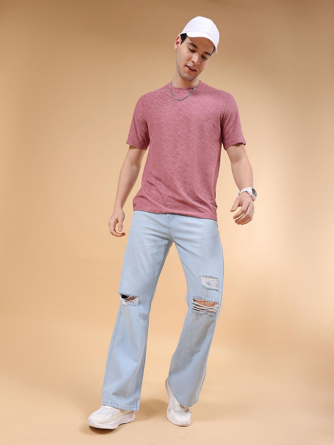 The Indian Garage Co Men Bootcut Highly Distressed Light Fade Pure Cotton Jeans