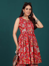 Varanga Women Floral Embroidered Regular Thread Work Pure Cotton Kurti with Sharara