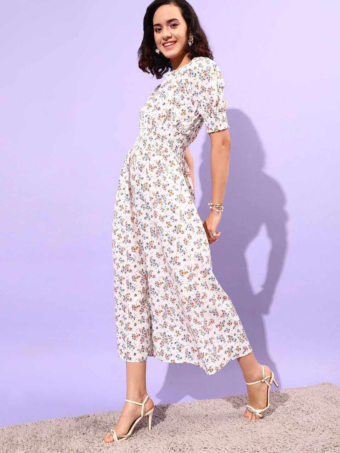 STREET 9 Floral Printed Smocking Detail Dress