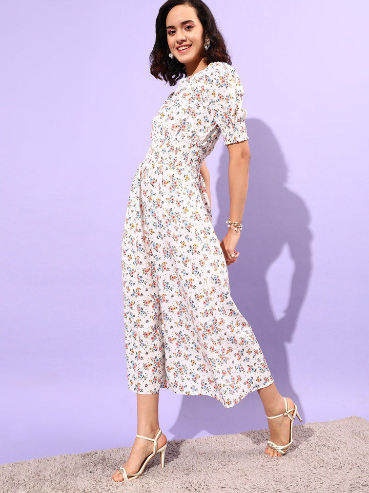 STREET 9 Floral Printed Smocking Detail Dress