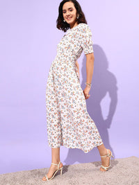 STREET 9 Floral Printed Smocking Detail Dress