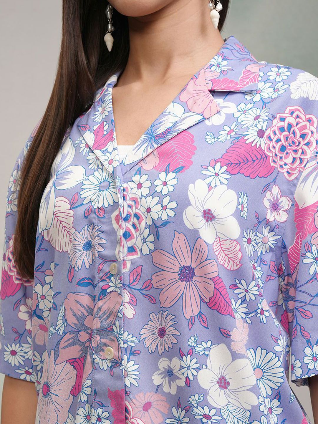 Tokyo Talkies Women Printed Shirt With Short Co-Ords