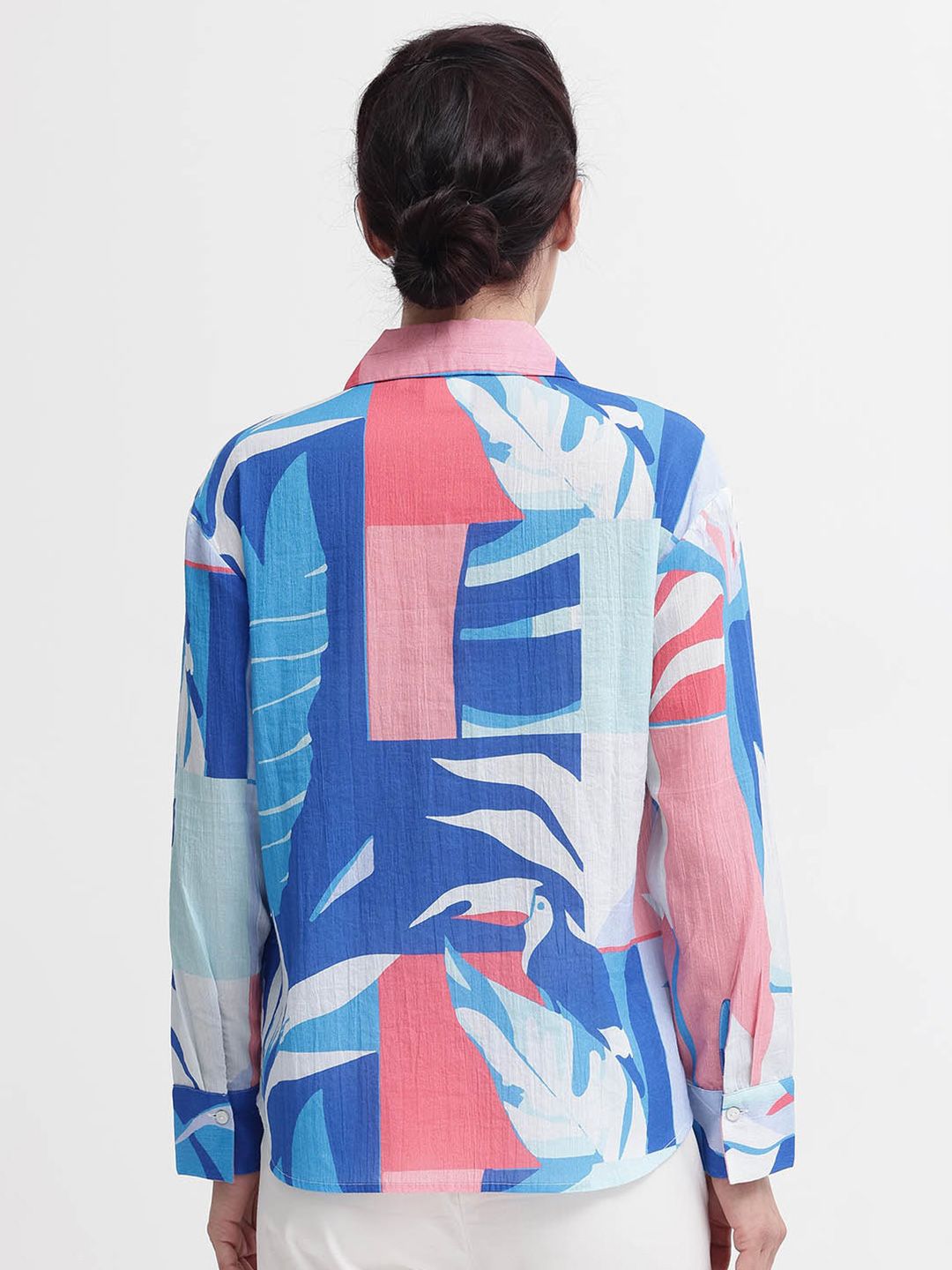RAREISM Print Mandarin Collar Cotton Top
