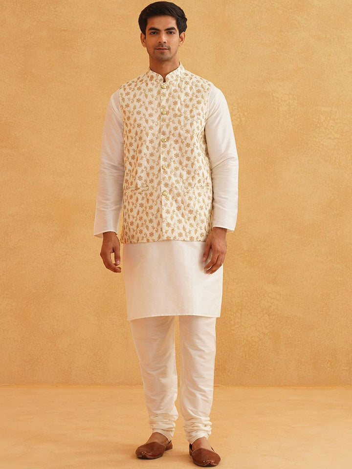 SOJANYA Kolar Band Lengan Panjang Kurta Biasa Dengan Churidar Dengan Jaket Nehru