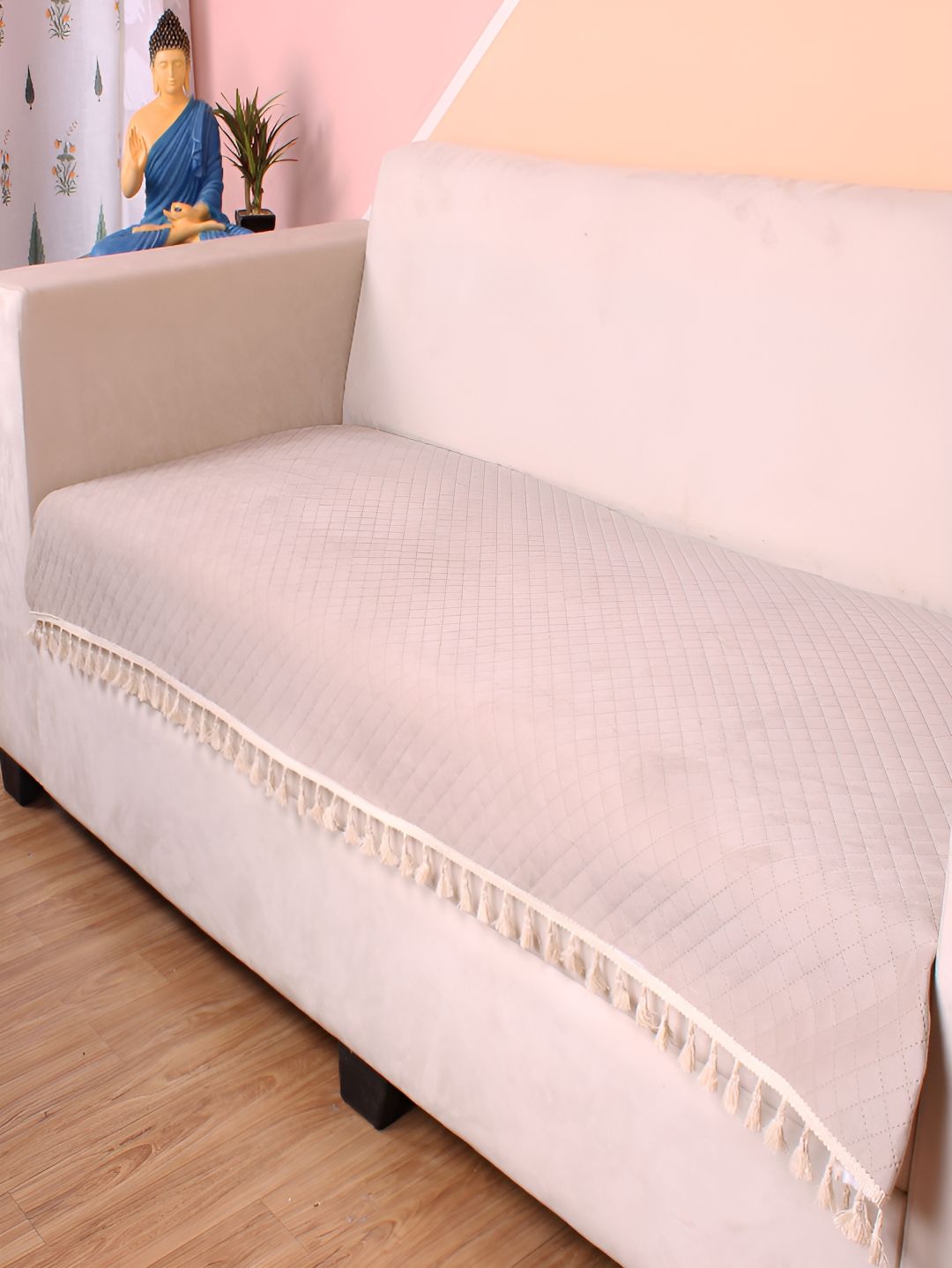 STITCHNEST Beige Self Design 3 Seater Sofa Cover