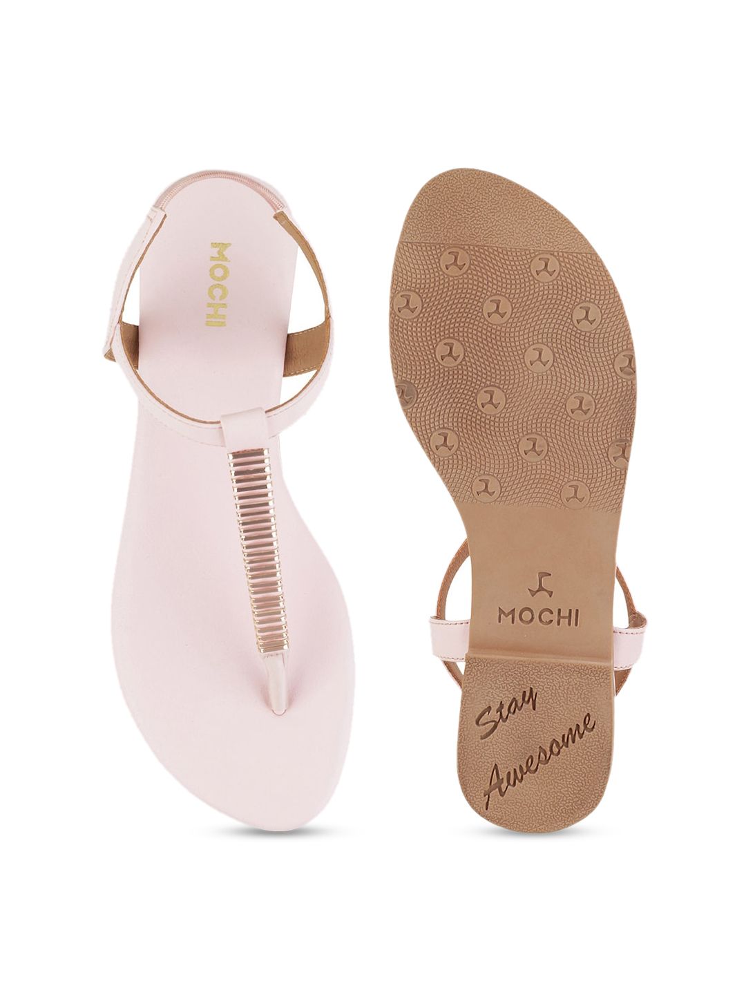 Mochi Women Pink Solid T-Strap Flats