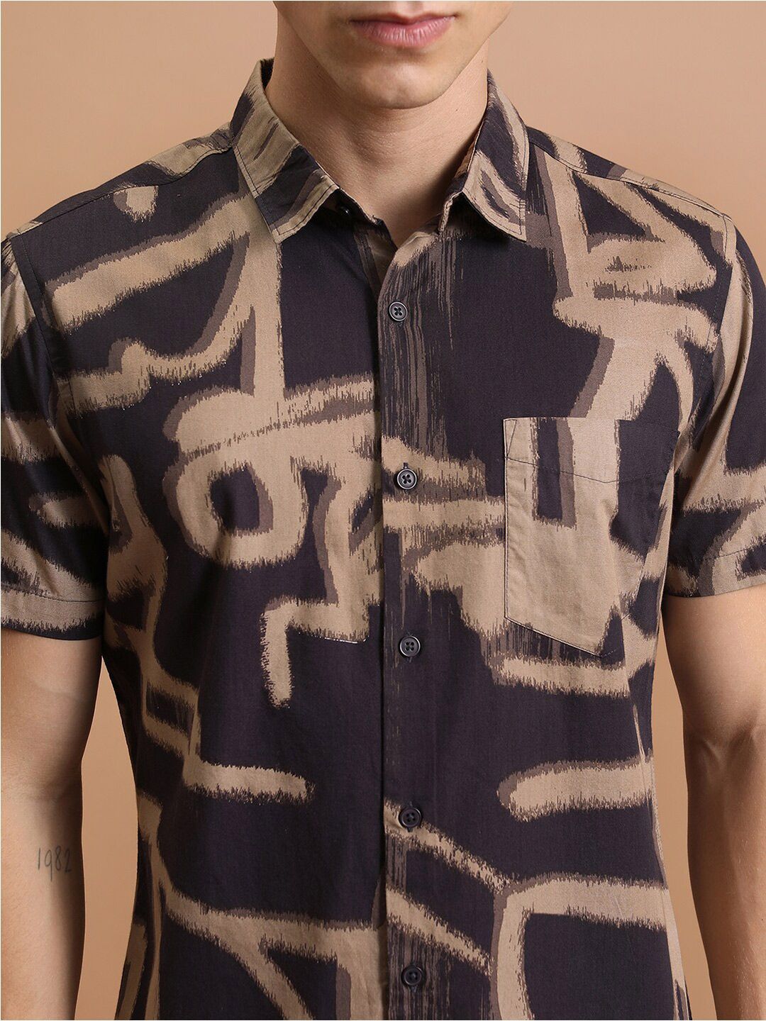 HIGHLANDER Purple and Khaki Abstract Printed Slim Fit Cotton Casual Shirt