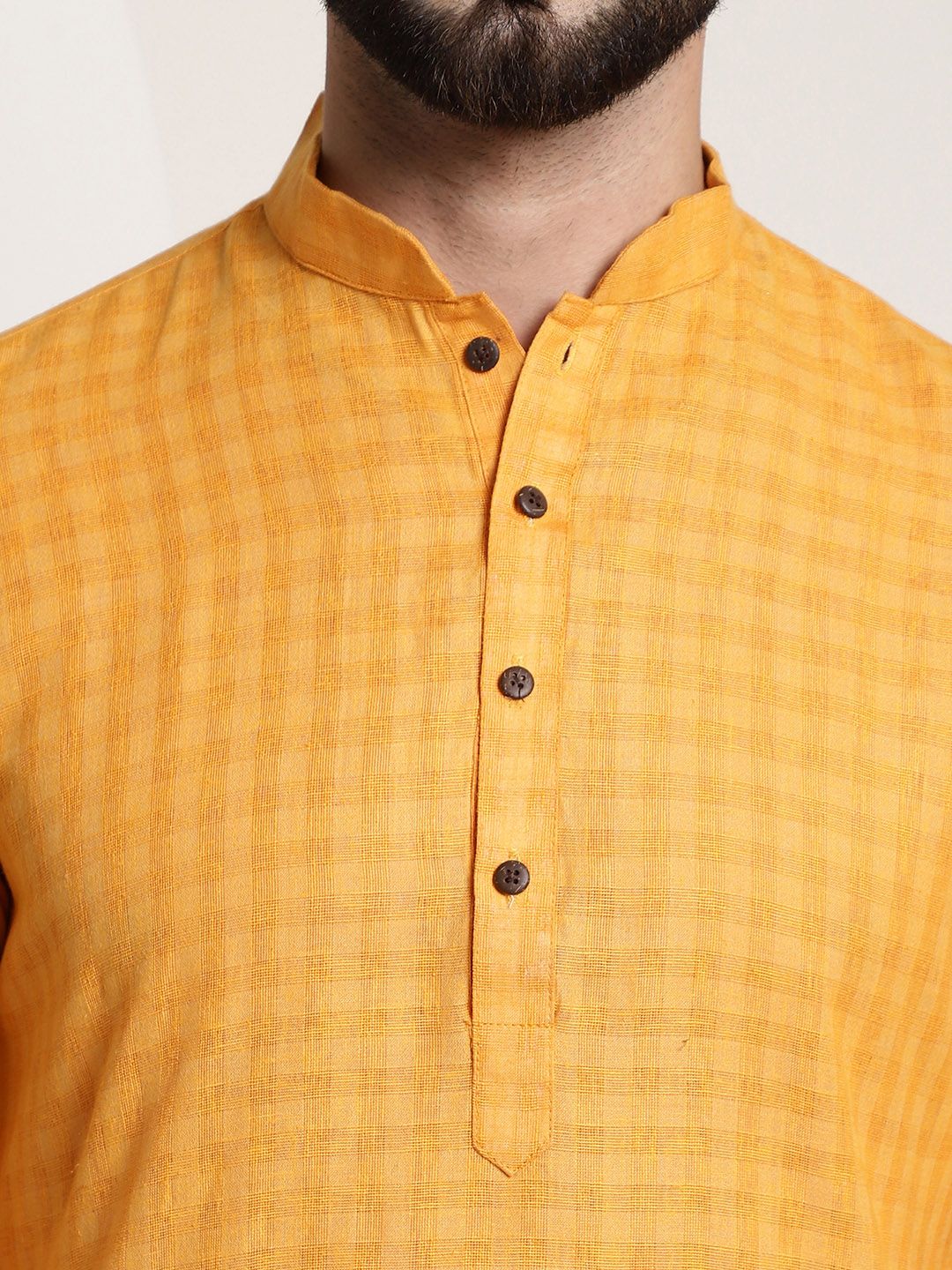 SOJANYA Men Mustard Checked Straight Kurta