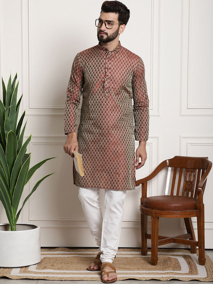 SOJANYA Ethnic Motifs Woven Design Band Collar Straight Kurta
