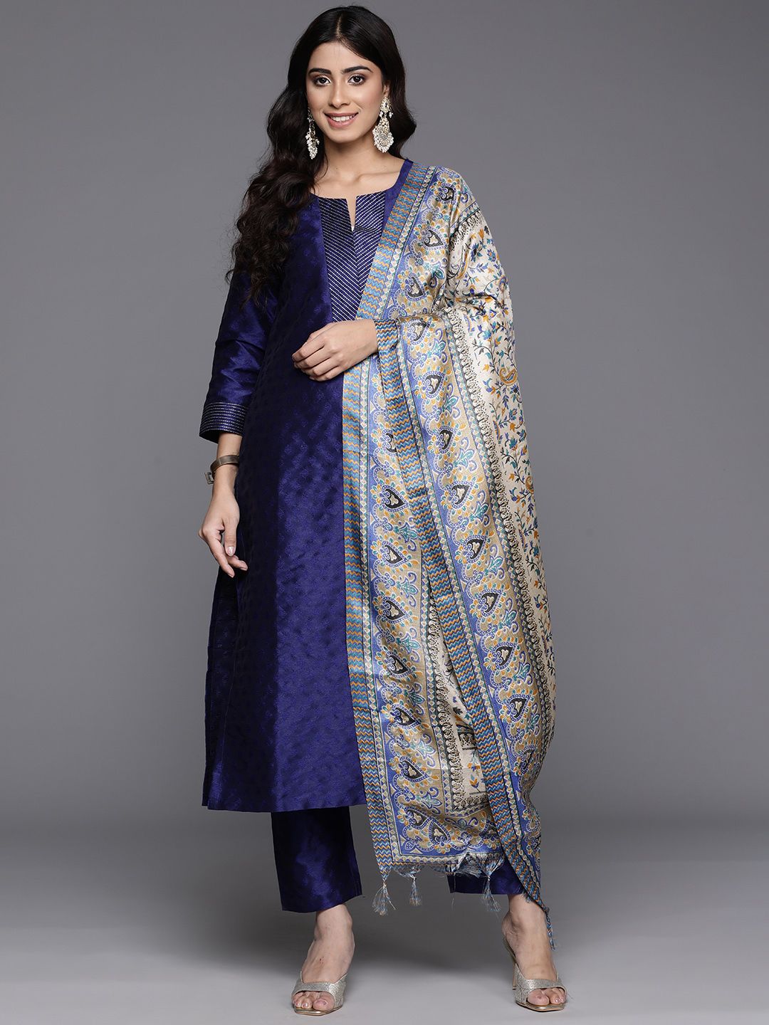 Varanga Woven Design Zari Kurta with Trousers & Dupatta