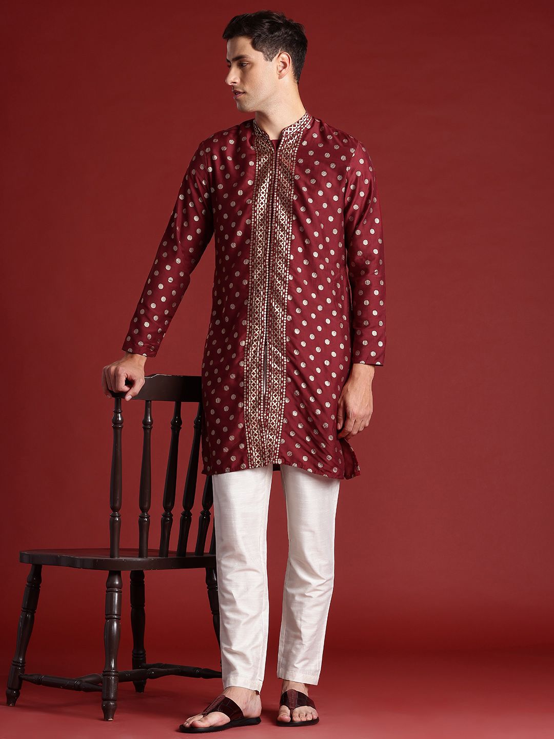 Anouk Floral Ethnic Printed Embroidered Detail Kurta with Trousers Set