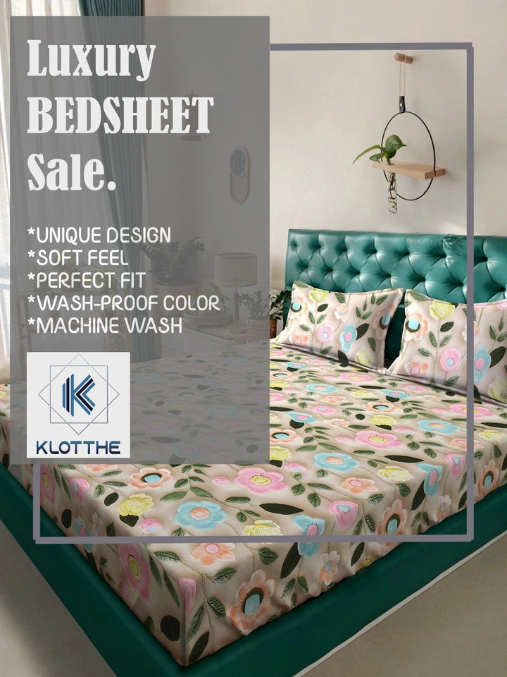 Moda Rapido X KLOTTHE Beige & Pink Floral 300 TC King Bedsheet with 2 Pillow Covers