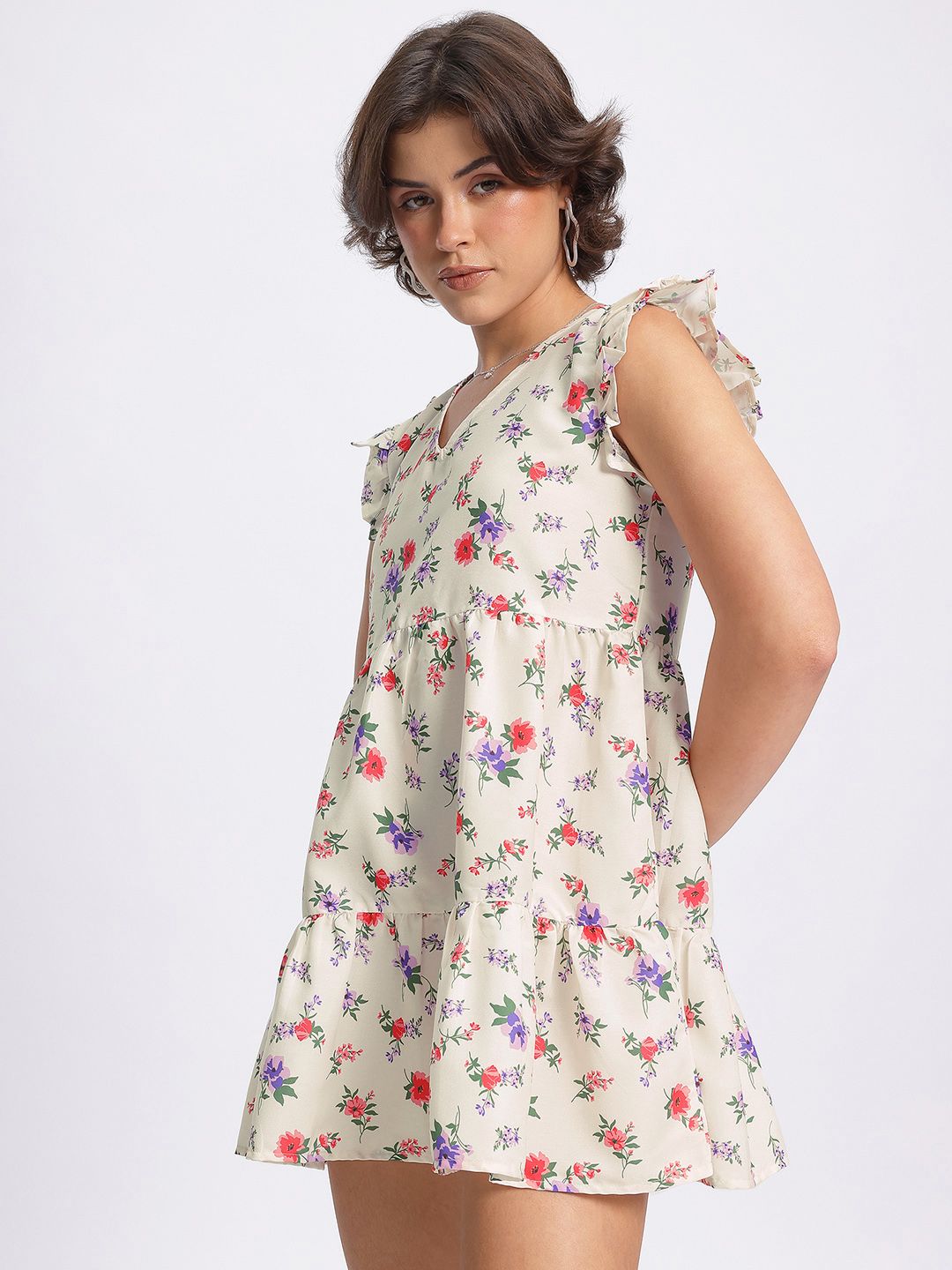 DressBerry Cutesy Twirls Floral Print A-Line Mini Dress