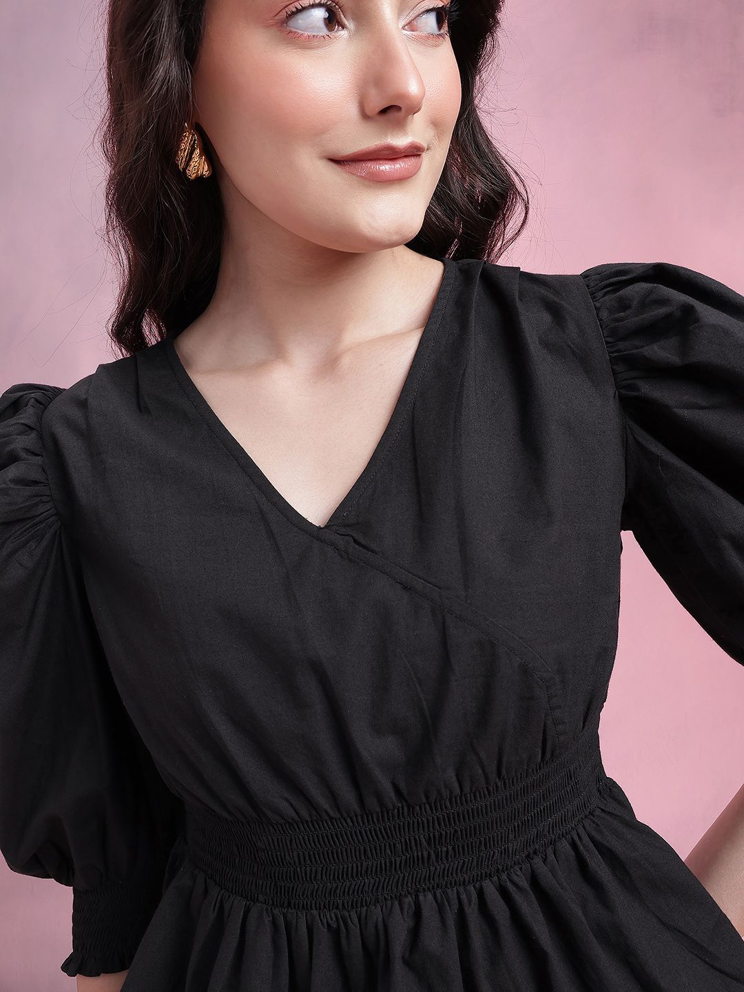 DressBerry Smocked Pure Cotton Peplum Top