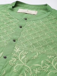 House of Pataudi Ethnic Motifs Embroidered Chikankari pure cotton Jashn kurta paired with pyjama trousers