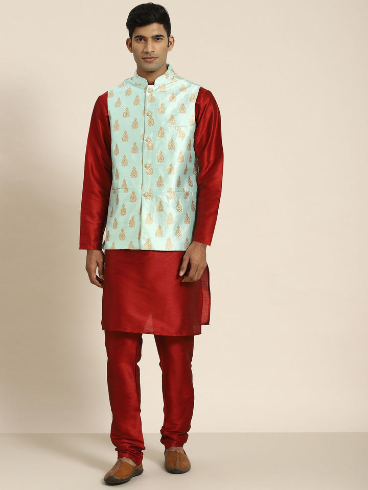 SOJANYA Men Woven Design Kurta with Churidar with Nehru Jacket