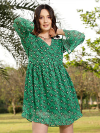 STREET 9 Green & Black Floral Printed A-Line Dress