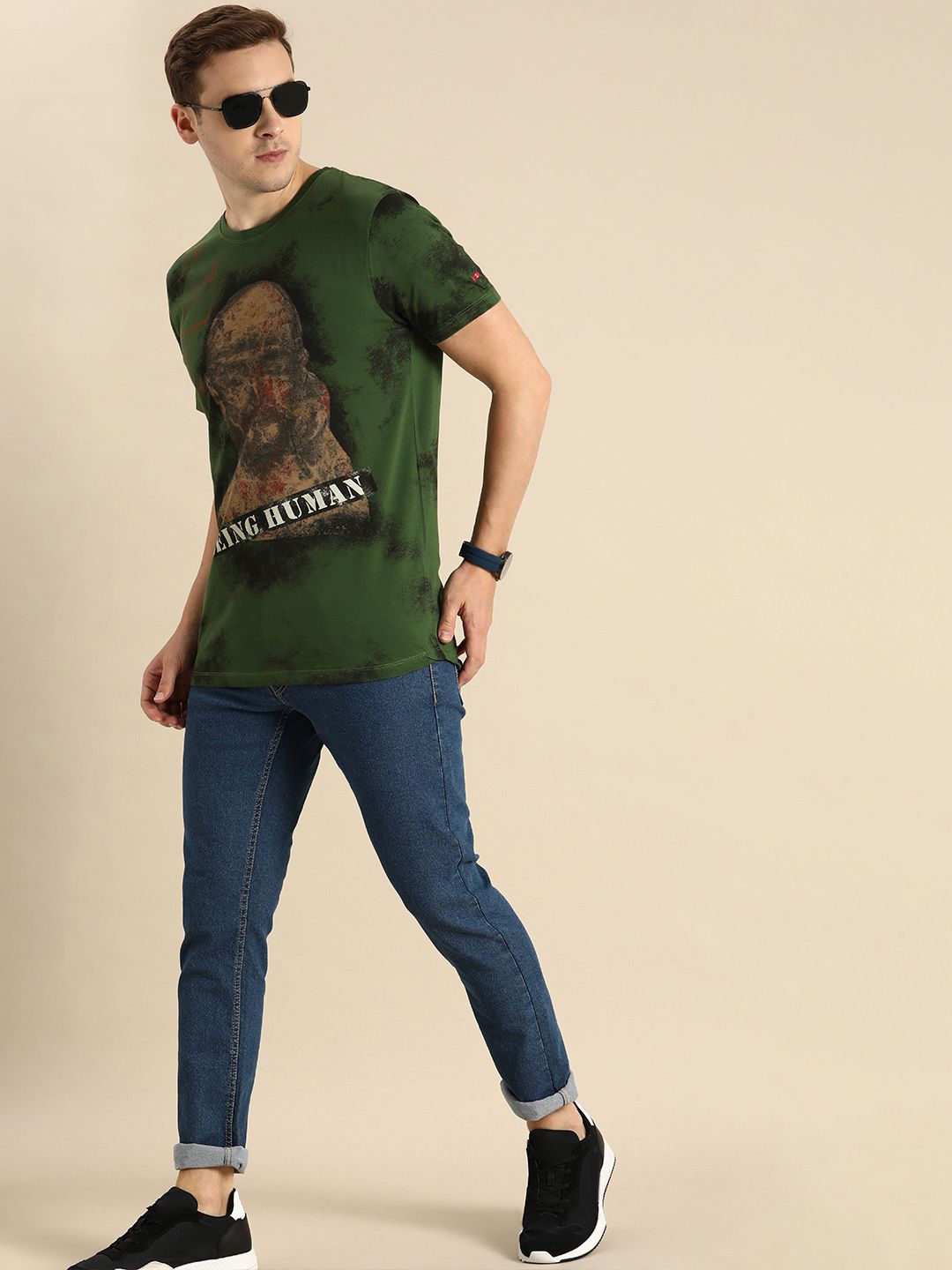 Being Human Men Green & Black Graphic Printed Pure Cotton T-shirt