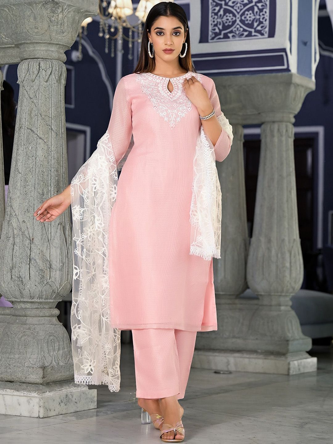 Varanga Ethnic Motifs Embroidered Regular Thread Work Kurta with Trousers & Dupatta