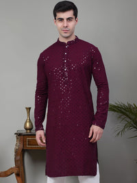 Jompers Embroidered Mandarin Collar Pure Cotton Chikankari Kurta