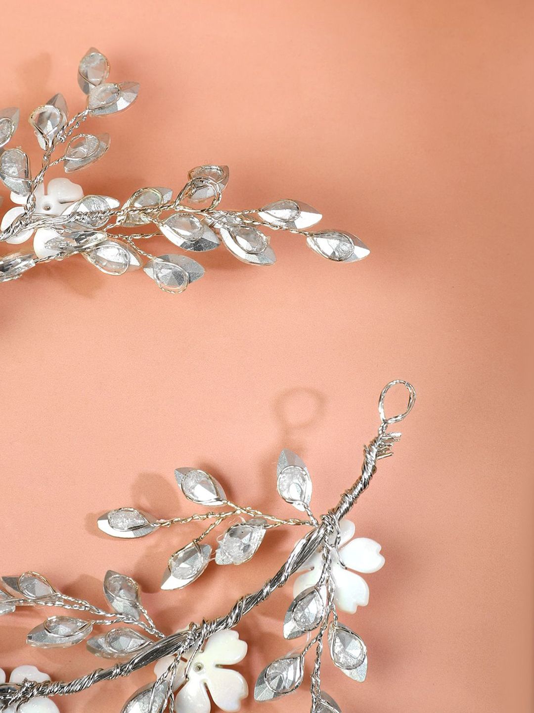 Rubans Silver-Toned Crystal Beaded Floral Tiara Hair Accessory with Pearls