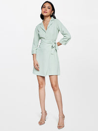 AND Lapel Collar Tie-Ups Wrap Mini Dress