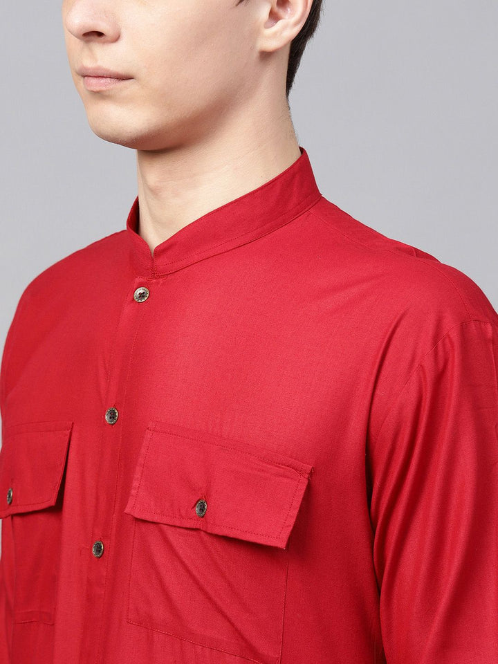 SOJANYA Men Maroon Solid Pathani Kurta
