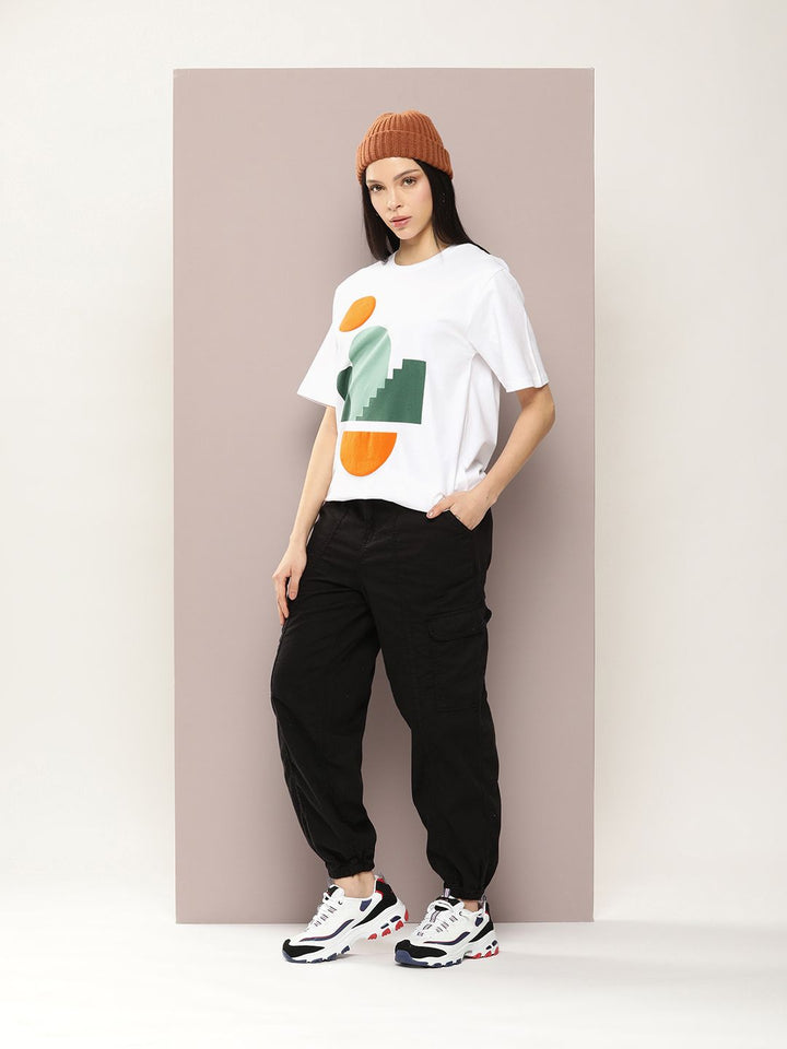 DILLINGER Women Graphic Printed Embossed Oversized T-shirt