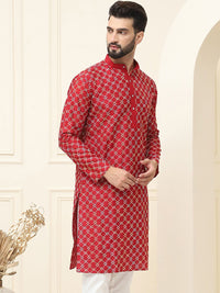SOJANYA Geometrik Sulam Benang Kerja Sutera Cotton Kurta