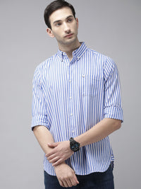 THE BEAR HOUSE Men Blue Slim Fit Bengal Stripes Casual Shirt