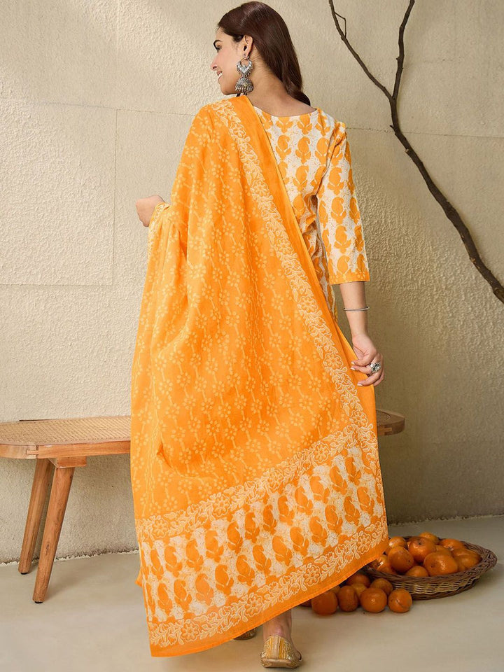 Indo Era Paisley Printed V-Neck Pure Cotton Straight Kurta With Trousers And Dupatta