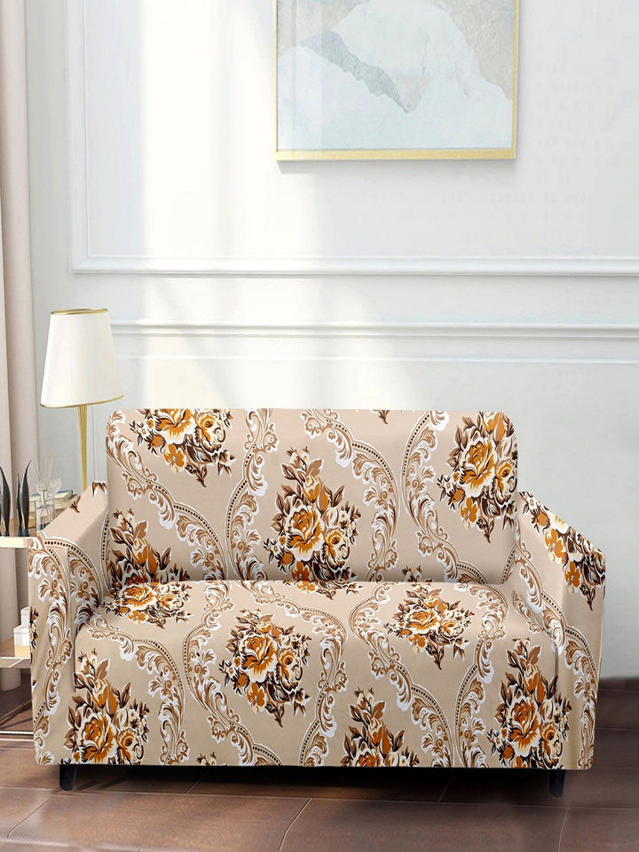 Cortina Brown & Beige Printed 3-Seater Super-Stretchable Non-Slip Sofa Slipcover