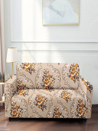 Cortina Brown & Beige Printed 3-Seater Super-Stretchable Non-Slip Sofa Slipcover